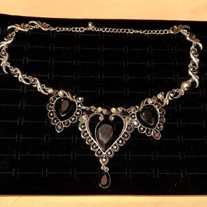 Beautiful Silver Bib Statement Necklace with Black Gemstones